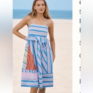 ANTHROPOLOGIE CELANDINE SQUARE NECK SLEEVELESS BLUE SAIL BOAT DRESS XS S XL NWT